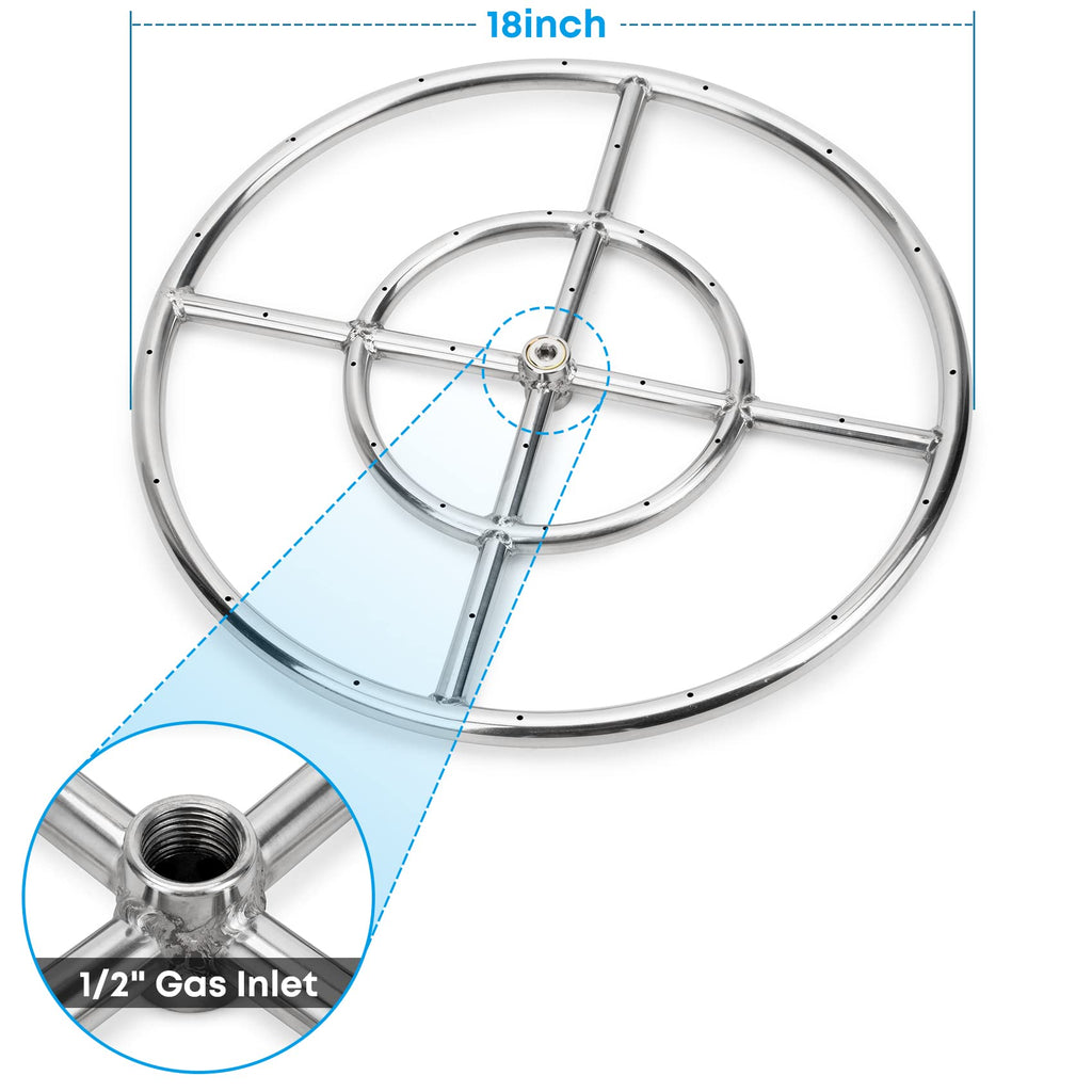 Natural Gas Fire Pit Stainless Steel Burner Ring Installation Kit