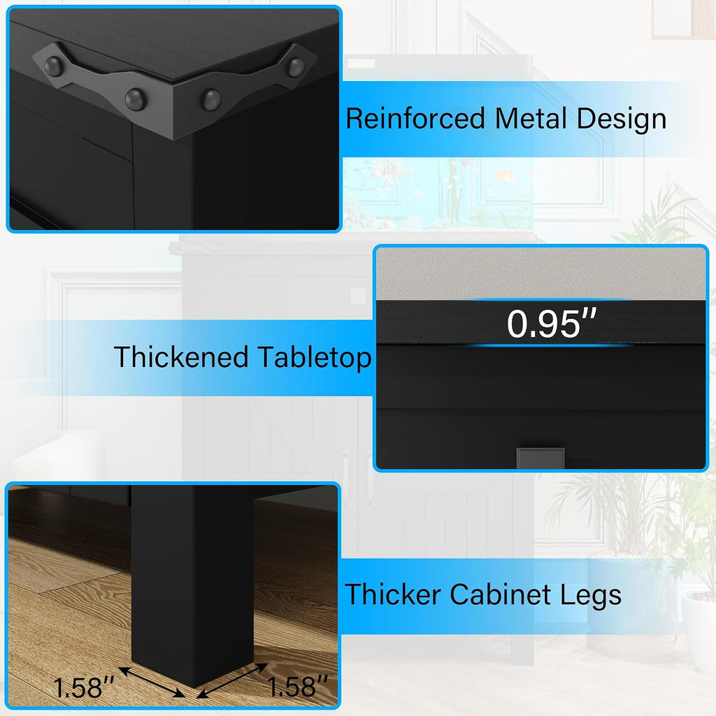 Farmhouse 55-75 Gallon Fish Tank Stand with Power Outlet, Aquarium Stand with 2 Drawers and Adjustable Shelves, Heavy