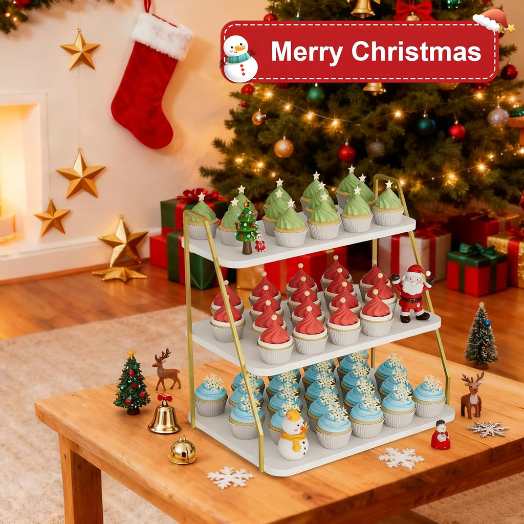 Cupcake Stand, 3-Tier Dessert Stand for 55 Cupcakes, Wood & Metal Tower Display Premium Holder Dessert Tree Tower
