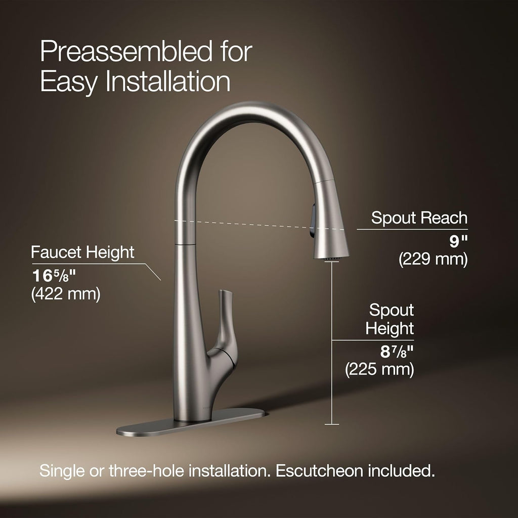 R43210-VS BevinTM Kitchen Sink Faucet with Pull Down Sprayer, Two-Function Sprayhead Kitchen Faucets, 1.5 GPM
