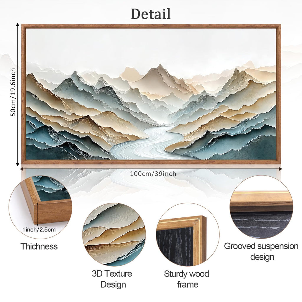 3D Textured Mountain Vista Wall Art, Neutral Earth Tone Wall Decor