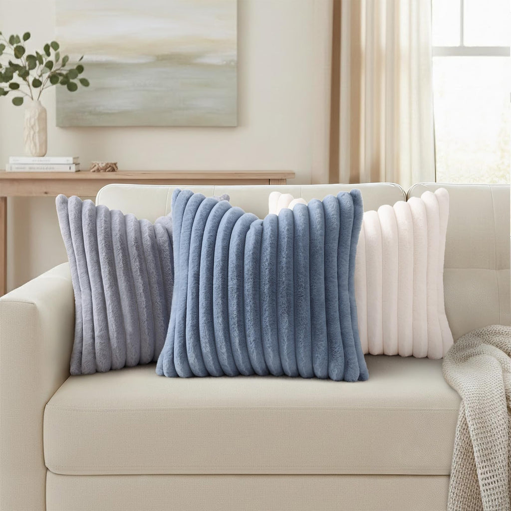 Christmas Striped Grey Blue Throw Pillow Covers 26x26 Set of 2