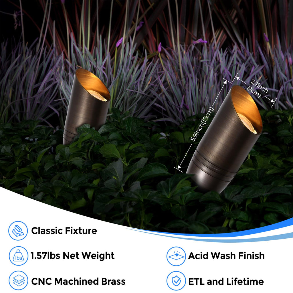 Solid Brass Landscape Lighting-12 Pack, Commercial Grade 12V Low Voltage Landscape Spotlights, LED Spot Lights