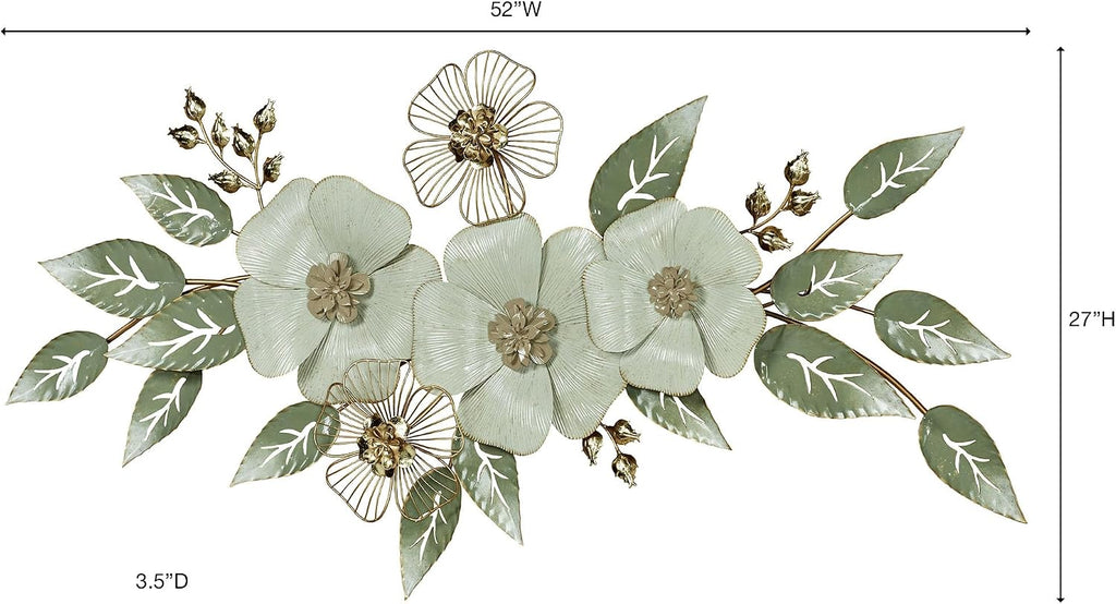 Ivory Floral Sophistication Metal Wall Sculpture | Botanical Hanging Decor, Hallway, Foyer
