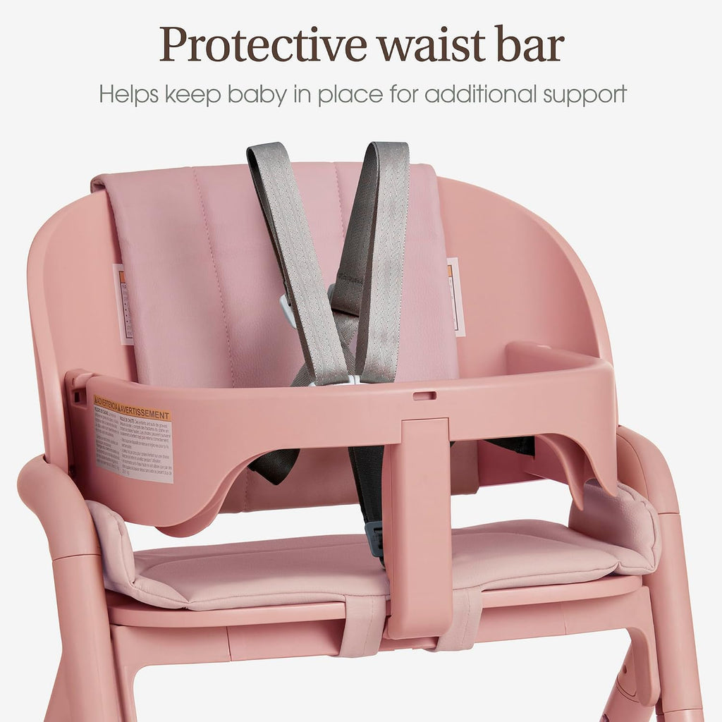 Step and Savor Convertible Wooden Baby High Chair-Rose Petal | Beech Wood Seat, 5-Position Height Adjust, Double