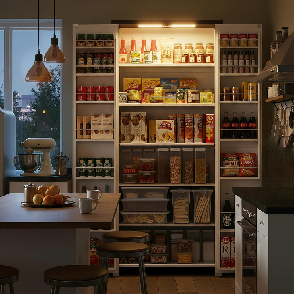 Food Pantry Storage Cabinet with Led Light, 71" Tall Farmhouse Kitchen Pantry Cabinet with Adjustable Shelves, Free