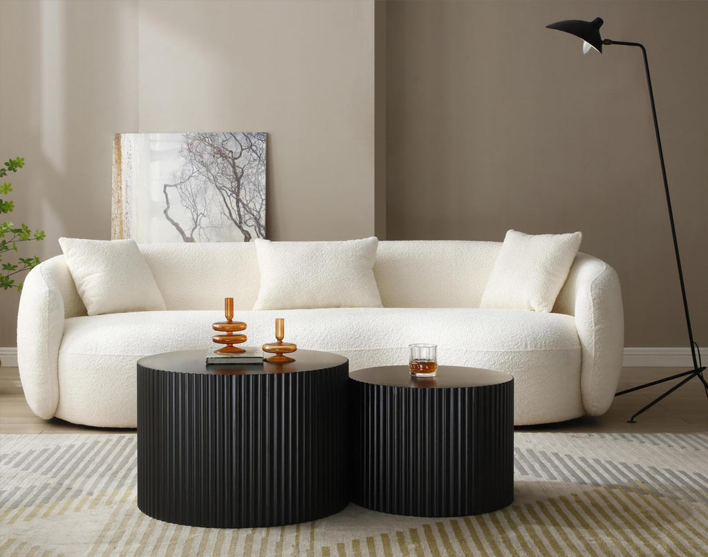 Nesting Coffee Set of 2 Round Coffee Tables Cocktail End Drum Coffee Matte Black