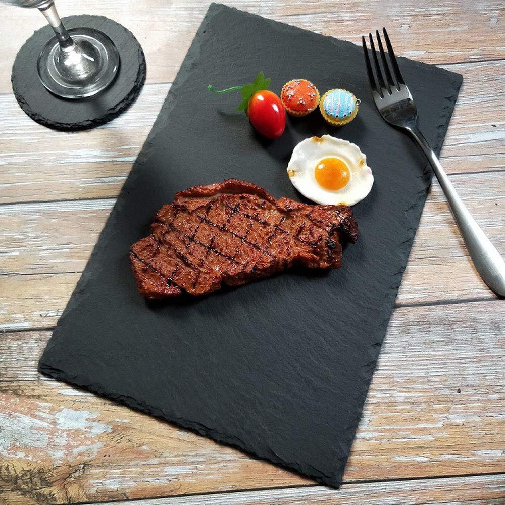 4 Pack 12 x 8 Black Slate Cheese Board with Natural Edge Dining Party, Charcuterie Stone Plates for Cake Fruit Meat