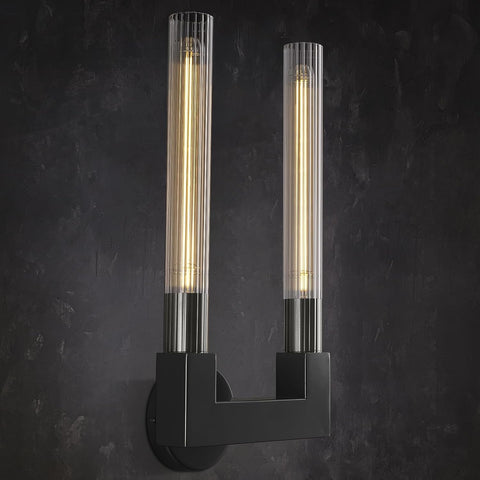 Modern Black Wall Sconces,19 Inch Double Bathroom Wall Sconce with Clear Glass Tube,Indoor 2-Light Vanity Mirror Wall Lights, for Bathroom,Living Room, Bedroom, Hallway, Entryway,Fireplace, Staircase A114-B0DMRK4LCB
