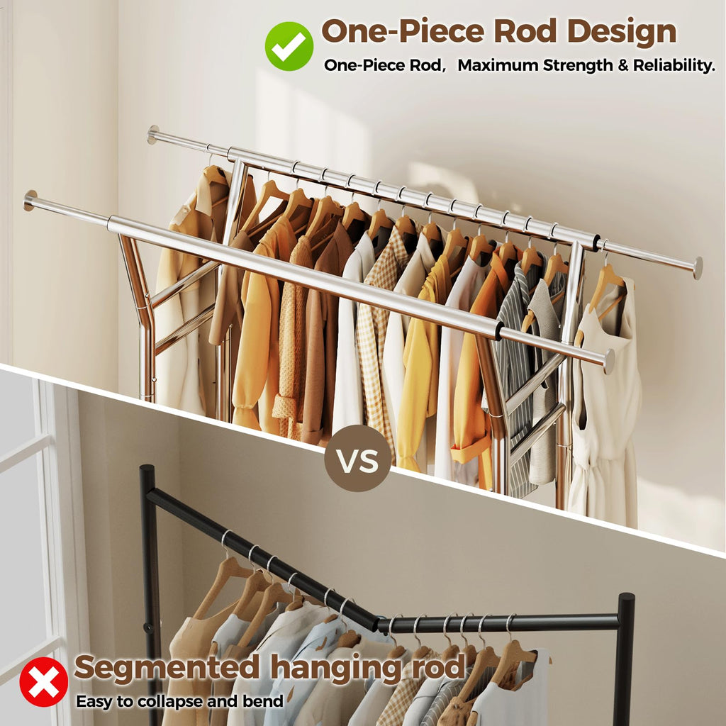 Heavy Duty Clothes Rack, Rolling Clothing Rack for Hanging Clothes with Shelves Load 700LBS, Portable Garment Wardrobe