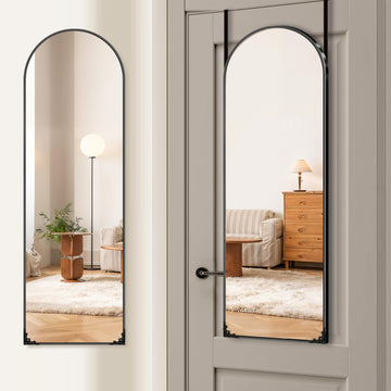 48"x14" Door Mirror, Arched Full Length Mirror, Over the Door Mirrors Full Length, Hanging Mirrors, Black