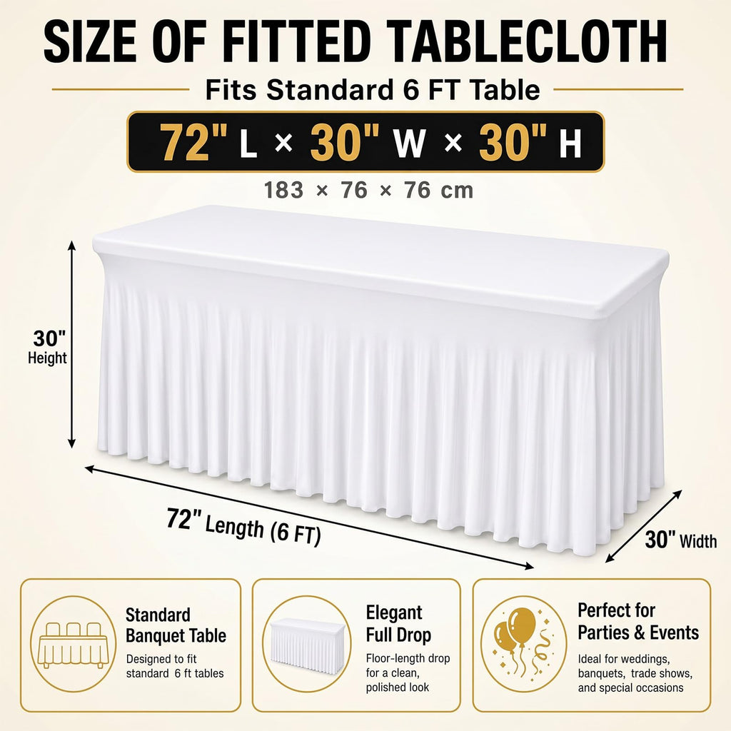 2 Pack 6 Ft Tablecloth Rectangle White Spandex Table Cover