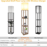 Modern Shelf Floor Lamp with Wireless Charger & Fast Charging USB Ports & Type C Port & 2 Power Outlets