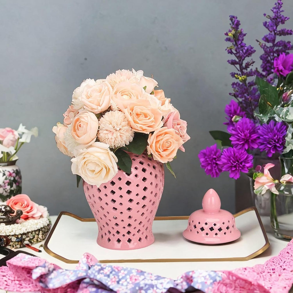 Ceramic Ginger Jar Ceramic Vase Decoration Storage Jar Vase Decorative Vase, 10cmx10cmx22cm
