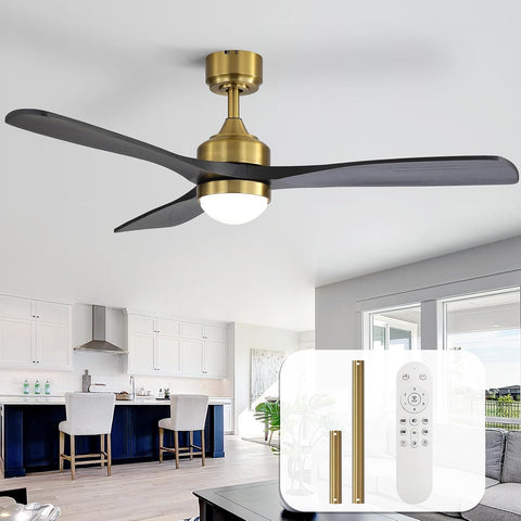 52" Solid Wood Ceiling Fan Lights, Flush Mount & Downrod Mount Ceiling Fan with Lights and Remote
