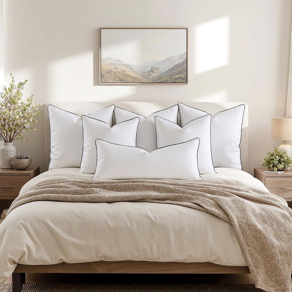 Goose Feather Down 18x18 Pillow Insert with 100% Down-Proof Cotton Cover, Soft Fluffy Decorative Pillow - Set of 2