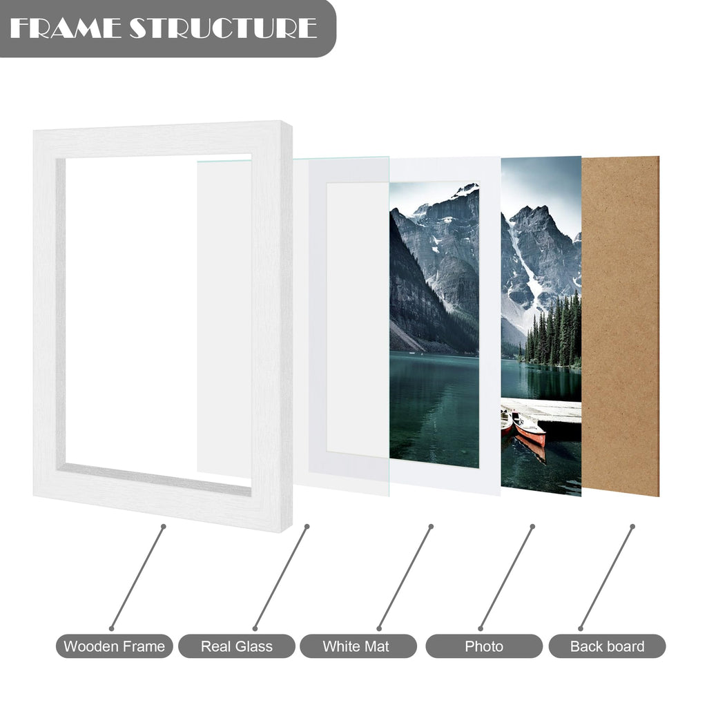5x7 Picture Frames with Real Glass, 5 x 7 Wood Frame, 4x6 Mat