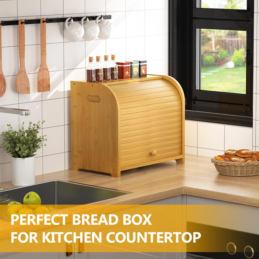 Bamboo Countertop, Roll Top Bread Storage Box