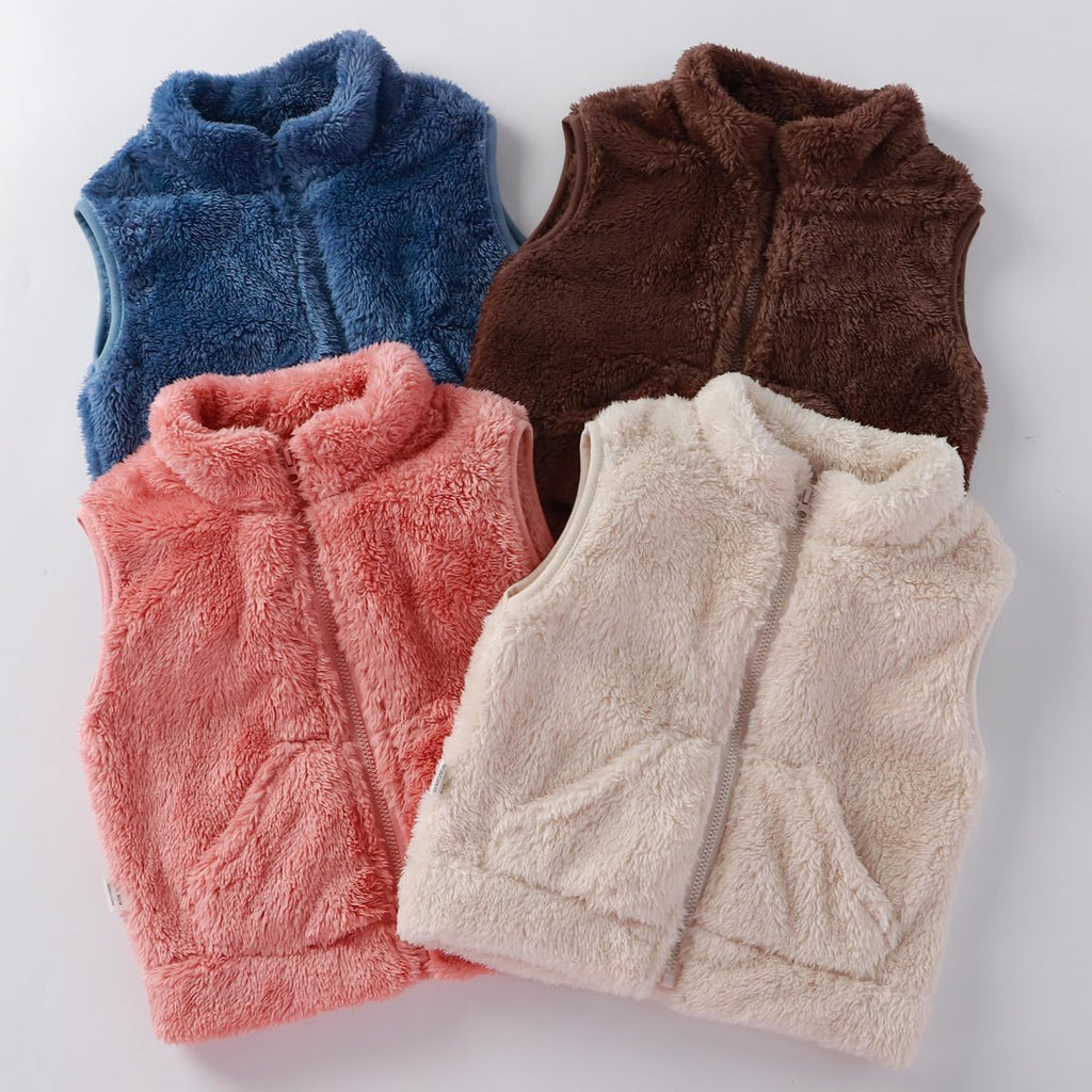 Girls Vest Toddler Boys Polar Fleece Vest Winter Zipper Sleeveless Vest Full-Zip Fall Winter Clothes Coat Brown 110