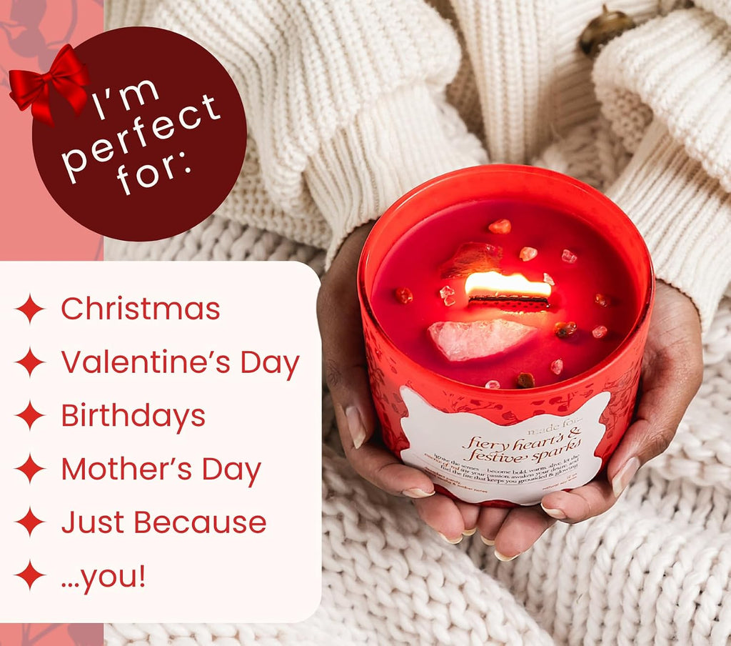 Red Crystal Candle for Women - 12oz Large Luxury Soy h Crackling , Slow Burn Meditation with Healing - Set of 12