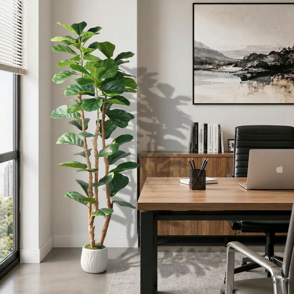 6FT Artificial Fiddle Leaf Fig Tree, Fake Indoor Plant with Pot