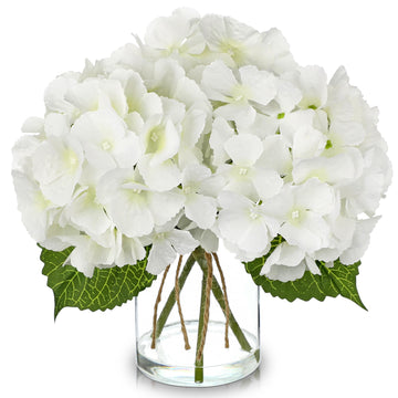 Artificial with Glass Vase, White Real Touch Silk Arrangement with Faux Water, Small Faux Floral Centerpiece Decor
