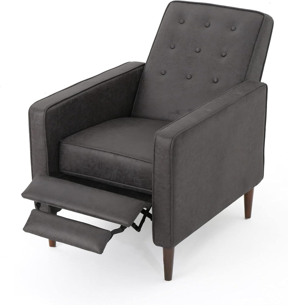 Mervynn Mid-Century Modern Microfiber Recliner, Slate / Dark Espresso
