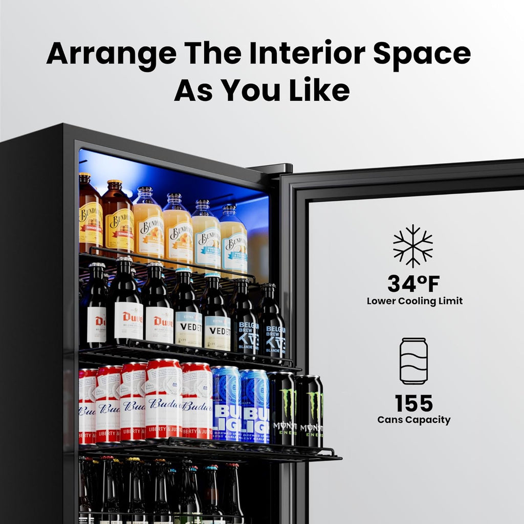 Beverage Refrigerator Cooler, 155 Cans Mini Fridge with Glass Door Beverage Frid