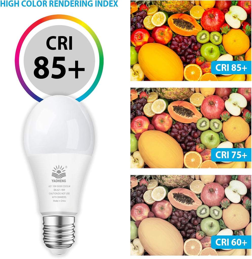 A21 LED Light Bulb, 150 Watt Equivalent LED Bulbs, 19W 5000K Daylight, 2300 Lumens, Non-Dimmable, E26 Base, Super