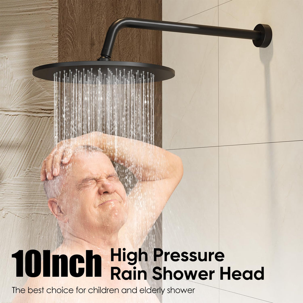 10" Thermostatic Shower Faucets Set with Tub Spout, Matte Black