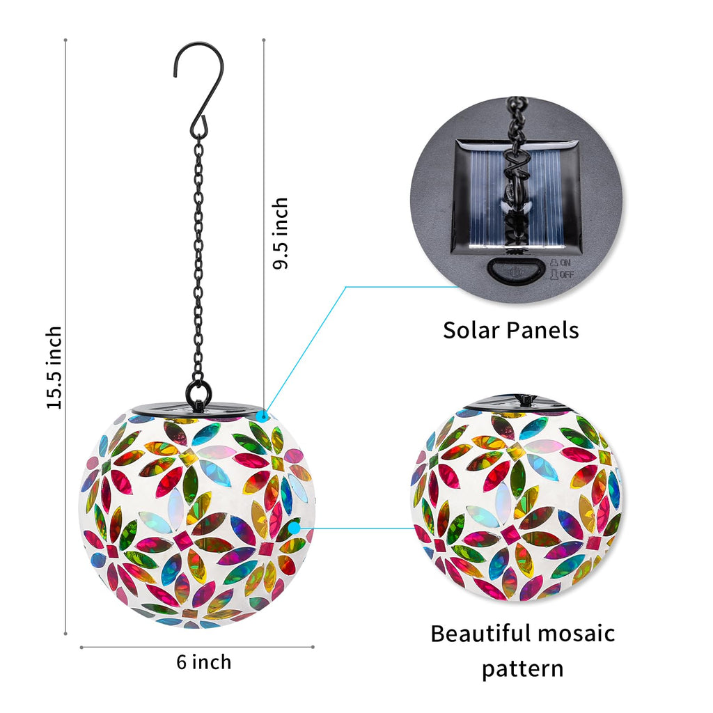 Hanging Solar Lanterns, Pink Mosaic Solar Lights Garden Decor