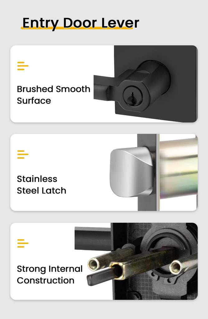 Matte Black Door Handles with Lock and Key, Keyed Entry 2 Pack