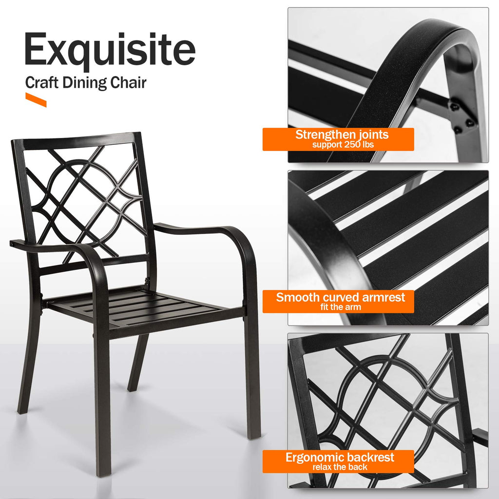 4 Piece Outdoor Dining Chairs 300 lbs Patio Bistro Chair Stackable Wrought Iron Chairs with Armrest for Garden