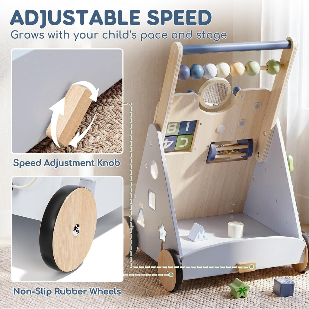 Dinosaur Wooden Baby Walker, Adjustable Speed Baby Push Walker