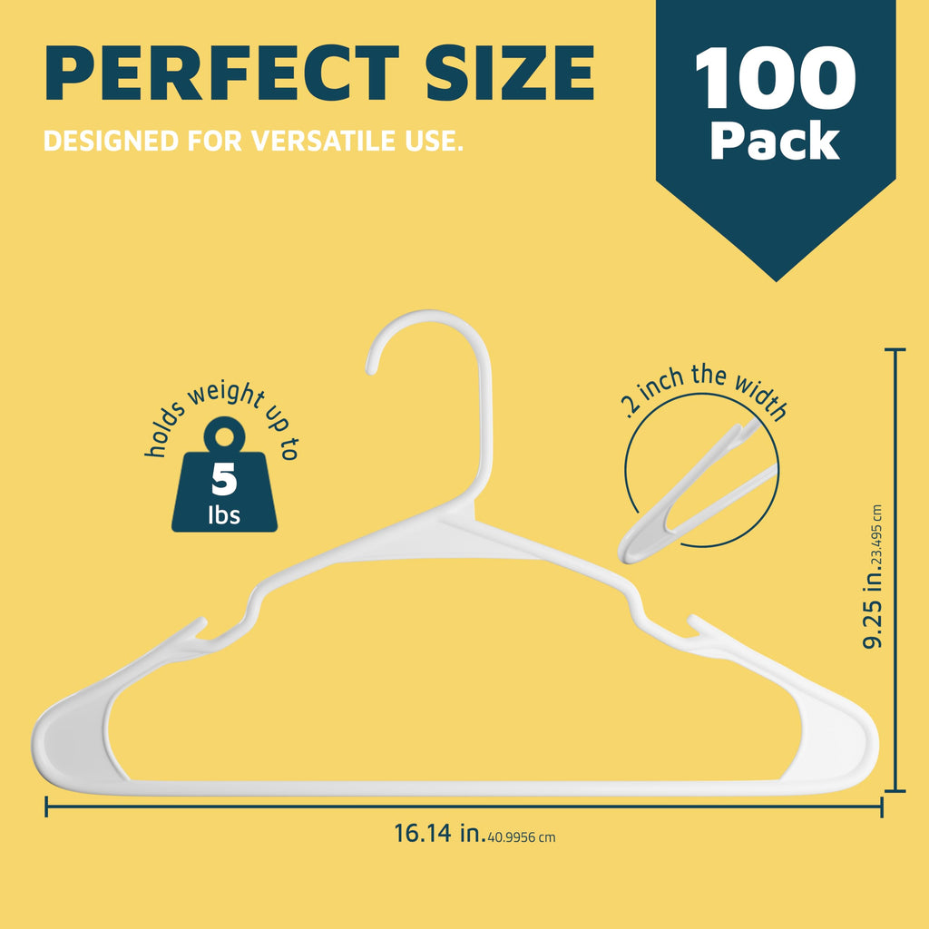 Plastic Clothes Hanger Set - 100 Pieces Versatile, Lightweight, Space-Saving, Non-Slip, Slim Designed, Dry and Wet
