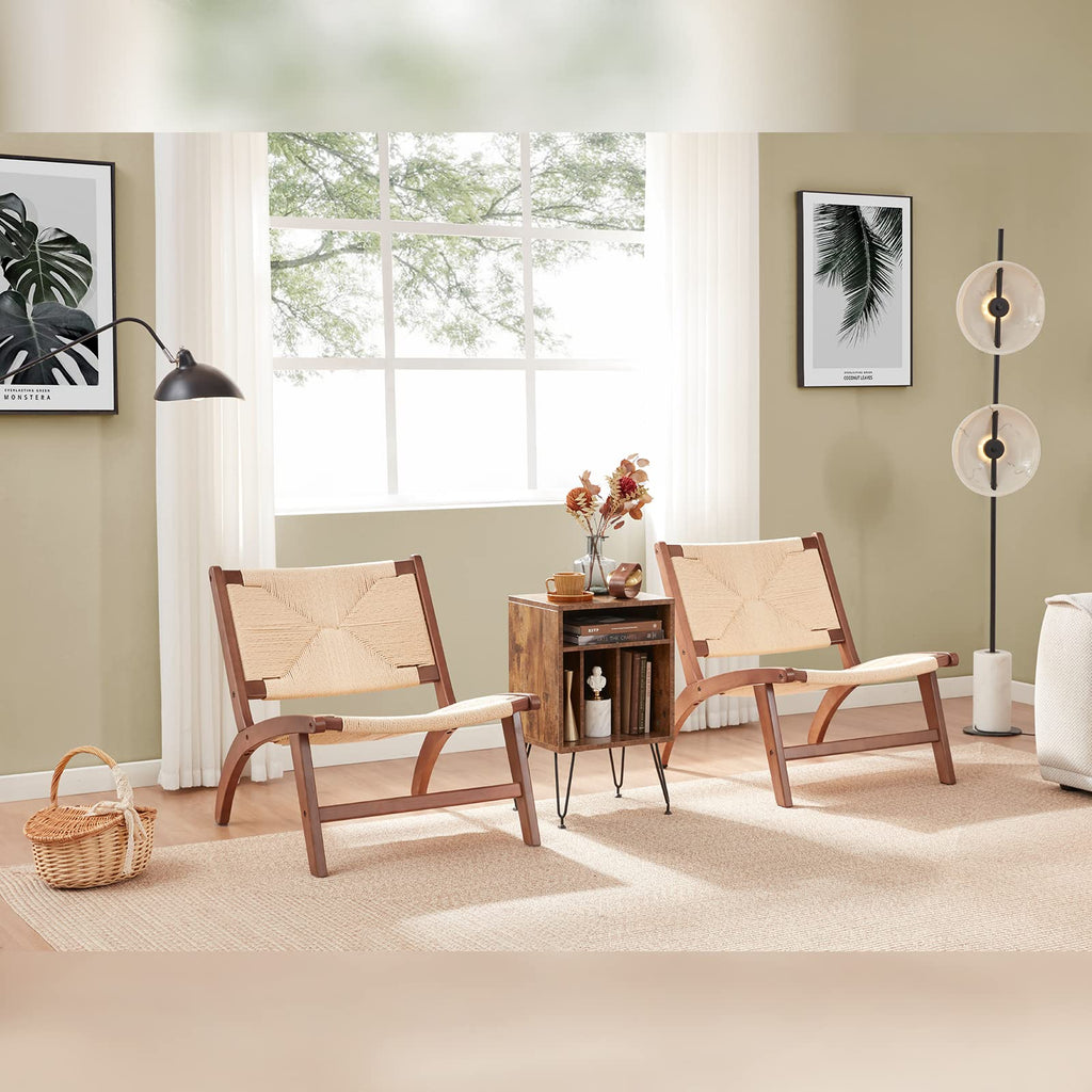 Modern Boho Accent Chairs, Mid Century Accent Chair, Side Chair Indoor Scandinavian Cognac Natural Wood Beech Braided