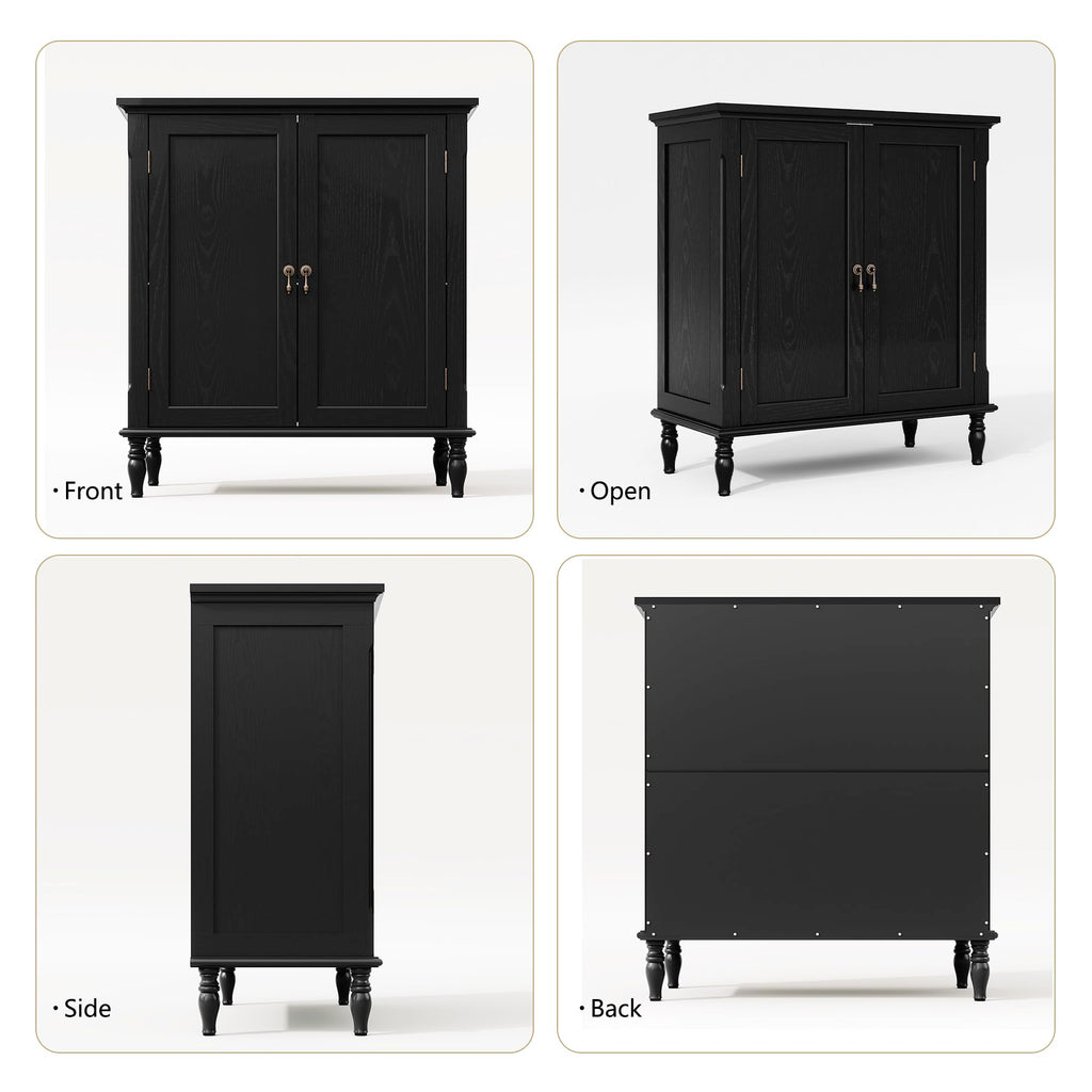 Vintage Buffet Cabinet with Storage, Solid Wood Veneer, Black