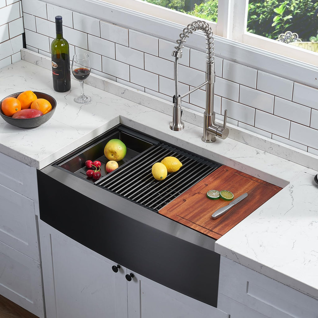 33 Inch Black Farmhouse Sink, Apron Front Farm Kitchen Sinks