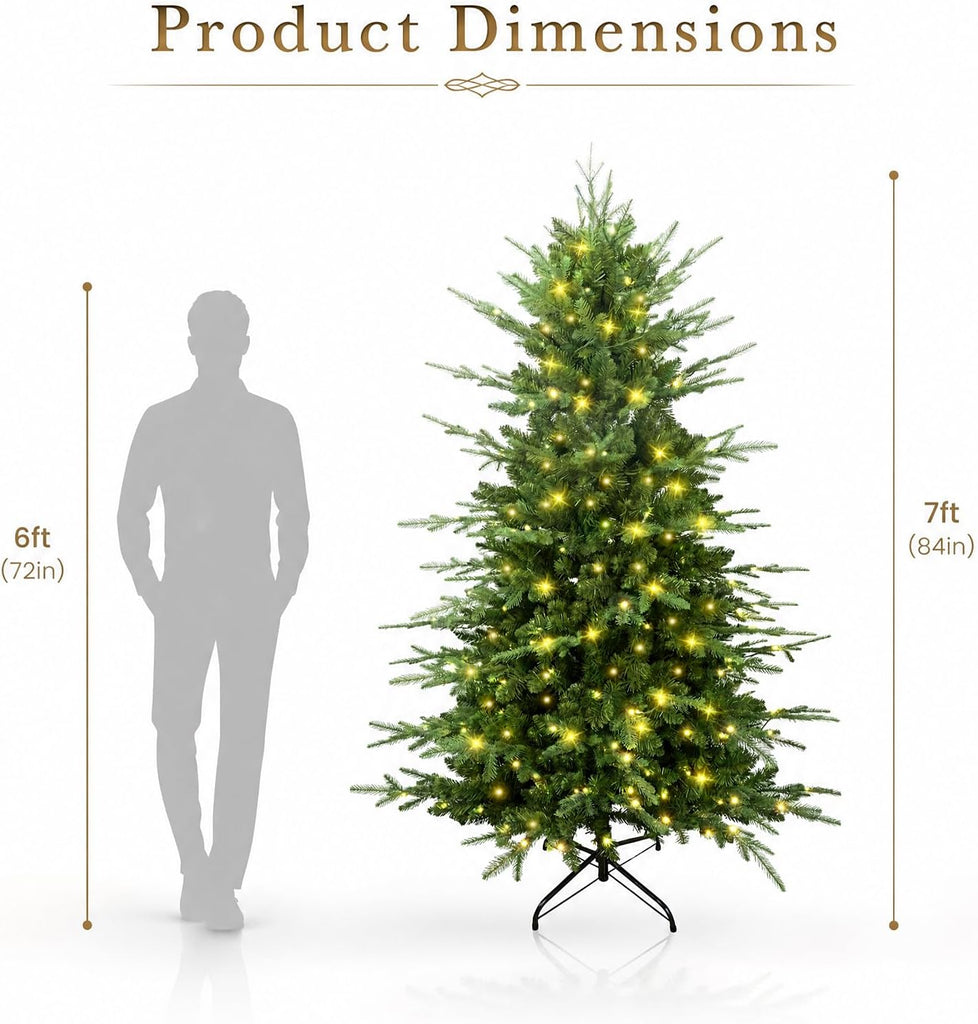 7 FT Prelit Aspen Fir Christmas Tree, Blue Spruce Xmas Tree | Blue Spruce Slim Pencil Xmas Tree PE & PVC Mixed Branch