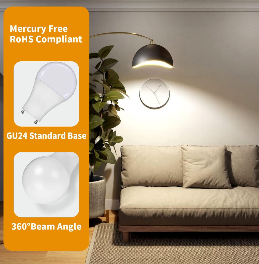 GU24 LED Light Bulb, 5000K Daylight, 9W(60W Equivalent), 800 Lumens, A19 Shape, Twist and Lock GU24 Pin Base with Two