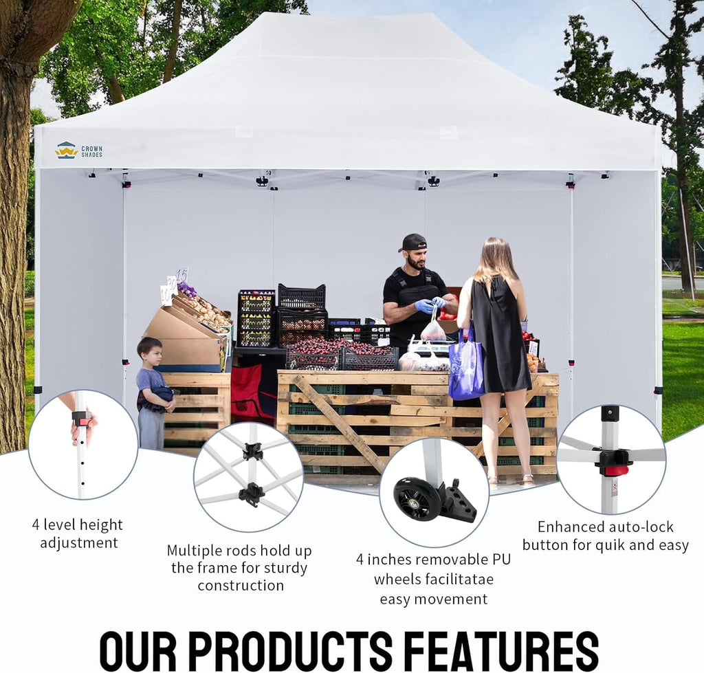10x15 Commercial Pop Up Canopy Tent with Sidewalls, White