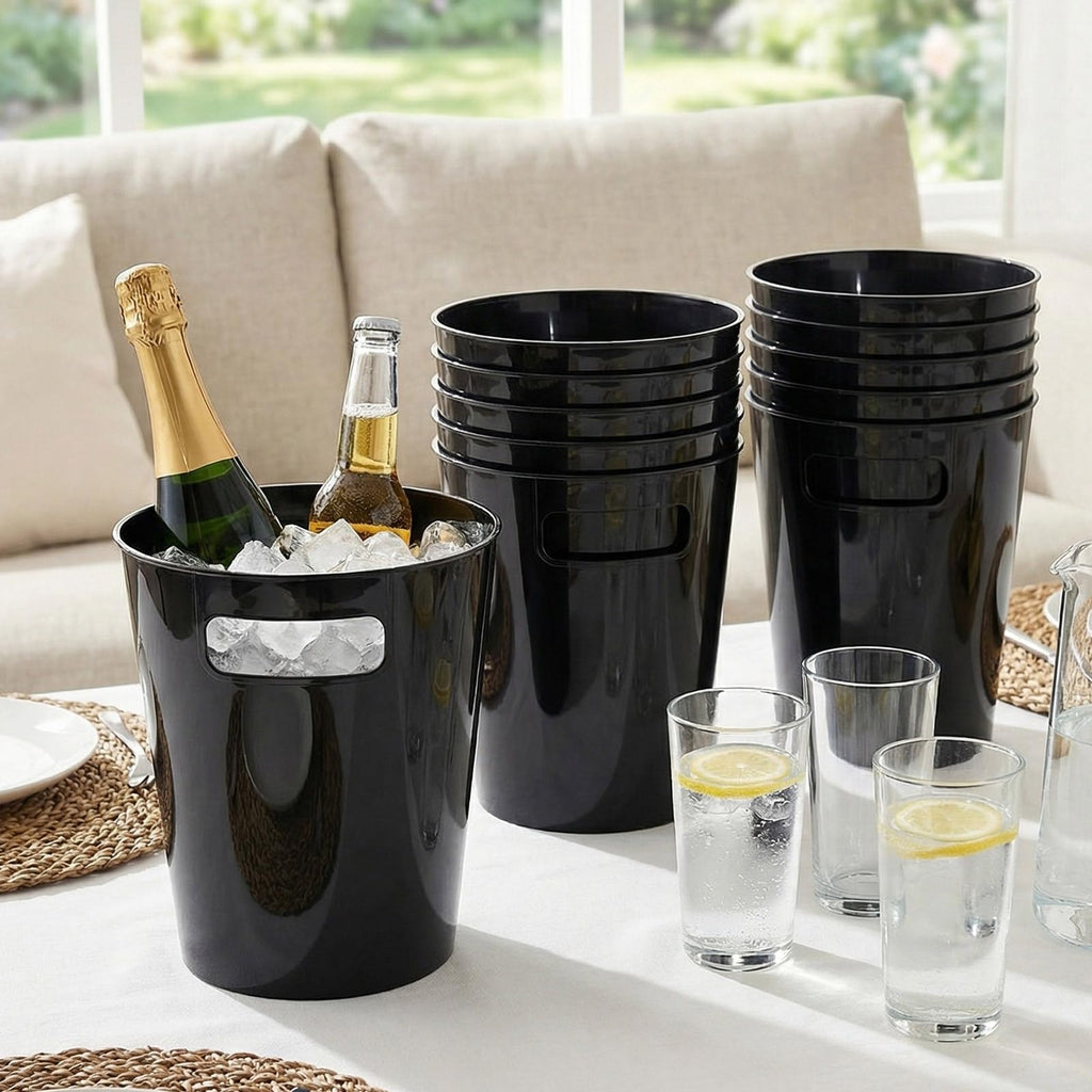 32 Pack Black Ice Buckets for Parties, 3l Plastic Beverage Bucket with Handle, Large Drink Tub Cooler for Champagne