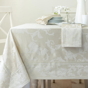 Harmony Scroll Woven Damask Fabric Tablecloth, Everyday, Parties, Special Occasions, Weddings and Ho