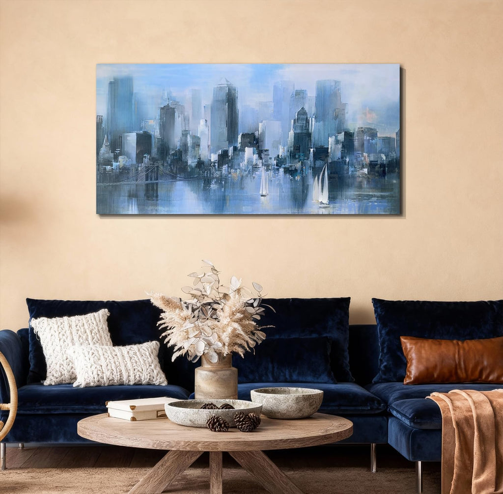 Blue New York Cityscape Brooklyn Bridge Canvas Wall Art | HD Print, Waterproof non-fading, Modern Decoration