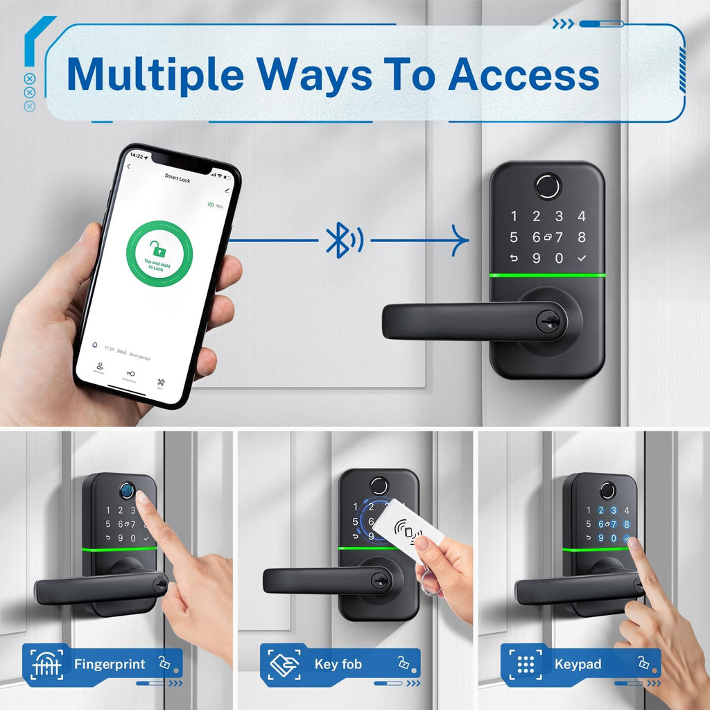 Keypad Smart Door Lock with Handle: Keyless Entry Fingerprint Lock - Digital Code Handle with Keypad - Electronic