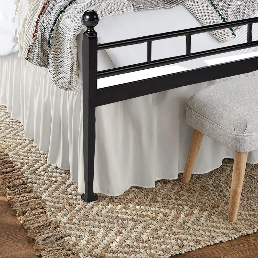 Split Corners Dust Ruffled Bed Skirt with Platform Three Sided Coverage -King, Ivory, 18 Inch Drop Soft Sheen and