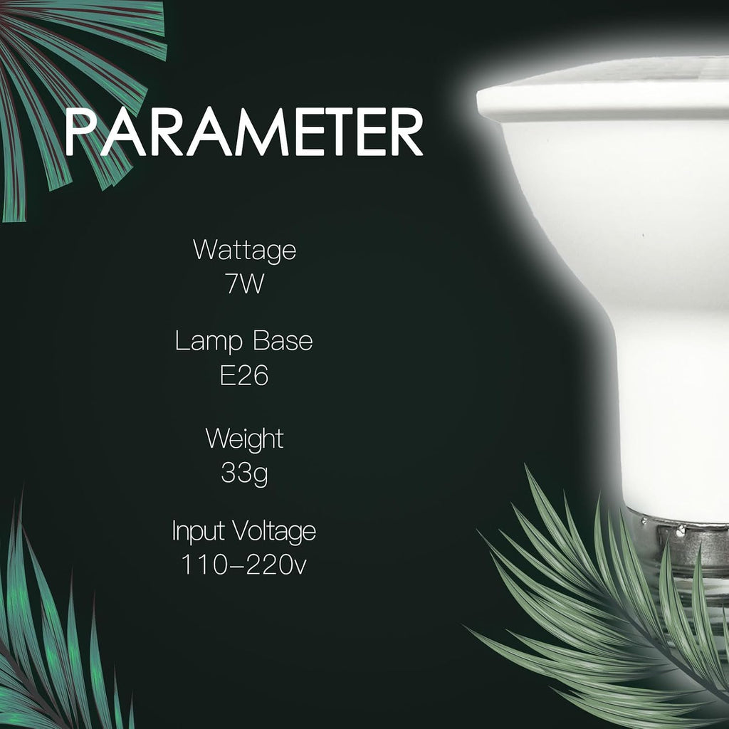 Full Spectrum 7W PAR20 E26 Base Grow Light Bulbs, Indoor Plants Seeds Greens Vegs Microgreens High PPFD, Efficient