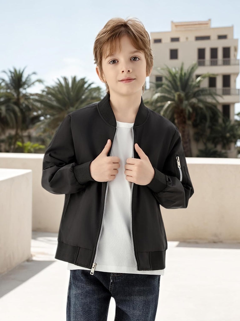 Boy's Bomber Jackets Kids Spring Fall Zip Up Varsity Windbreak Jackets