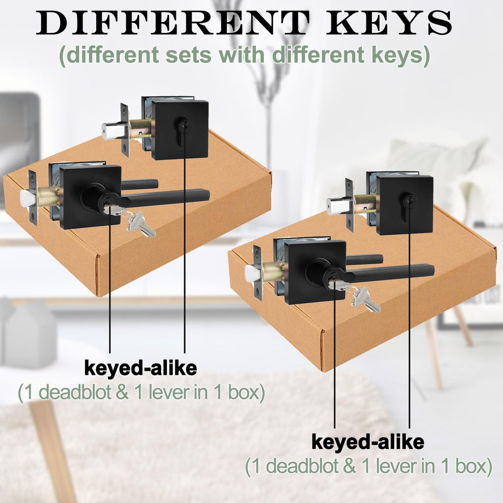 Keyed Entry Door Handle with Deadbolt, 5 Sets, Different Keys