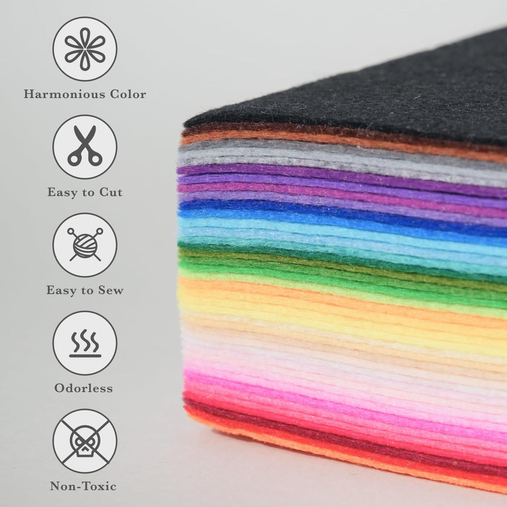 40 Colors Felt Sheets for Crafts, 8" x 12" High-Density Stiff Felt Fabric, Firm Multi-Color Felt Rectangles (A4 Size)